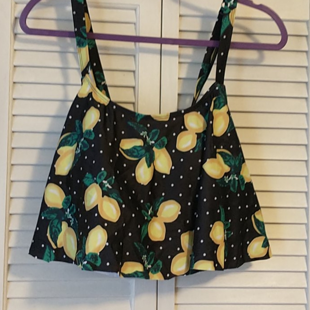 Black and white polka dot lemon bathing suit